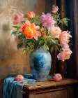 Peonies in porcelain vase.  (AI Generated) Art Print